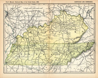 1908 Antique Kentucky and Tennessee Railroad Map Uncommon Tennessee and Kentucky Railway Map 826