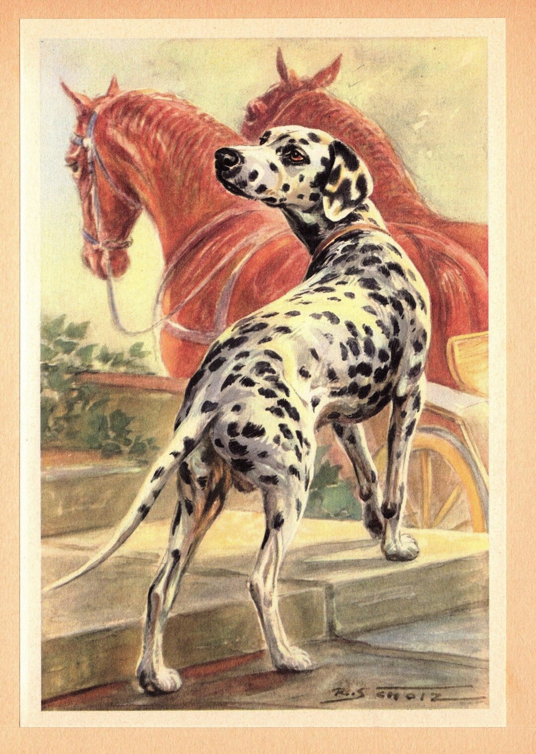 Vintage Dalmatian Print Wall Art Decor Scholz Dalmatian Art Etsy