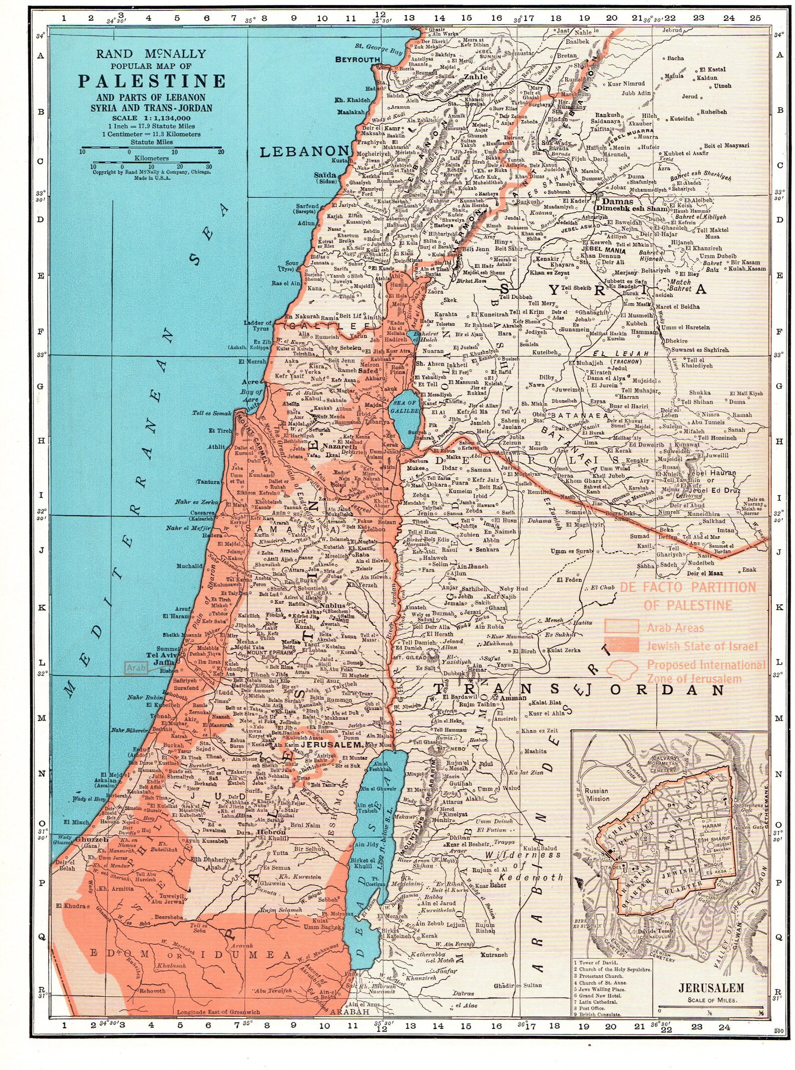 1949 Antique PALESTINE Map Vintage Map of Palestine Syria | Etsy