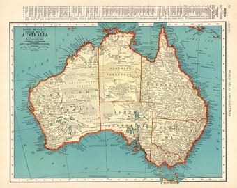 1940 Antique MAP of AUSTRALIA Vintage Australia Map Gallery Wall Decor Honeymoon Gift For Wedding Anniversary Birthday Housewarming 1613