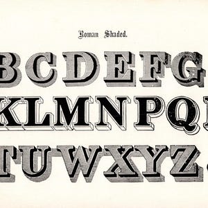 Antique Alphabet Print Roman Shaded Type Font Wall Art Decor 1906 ABC Signist Letter Type Print Black and White Gallery Wall Art  10638d