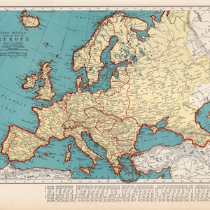 1937 antieke kaart van Europa kaart galerij muur decor vintage jaren 1930 Atlas kaart van Europa verjaardagscadeau voor historicus verjaardag bruiloft 2654