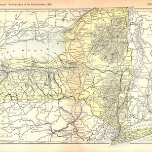 1908 Antique New York Railroad Map Pennsylvania Railroad New York Central Railroad Lehigh Valley Delaware Hudson 3379