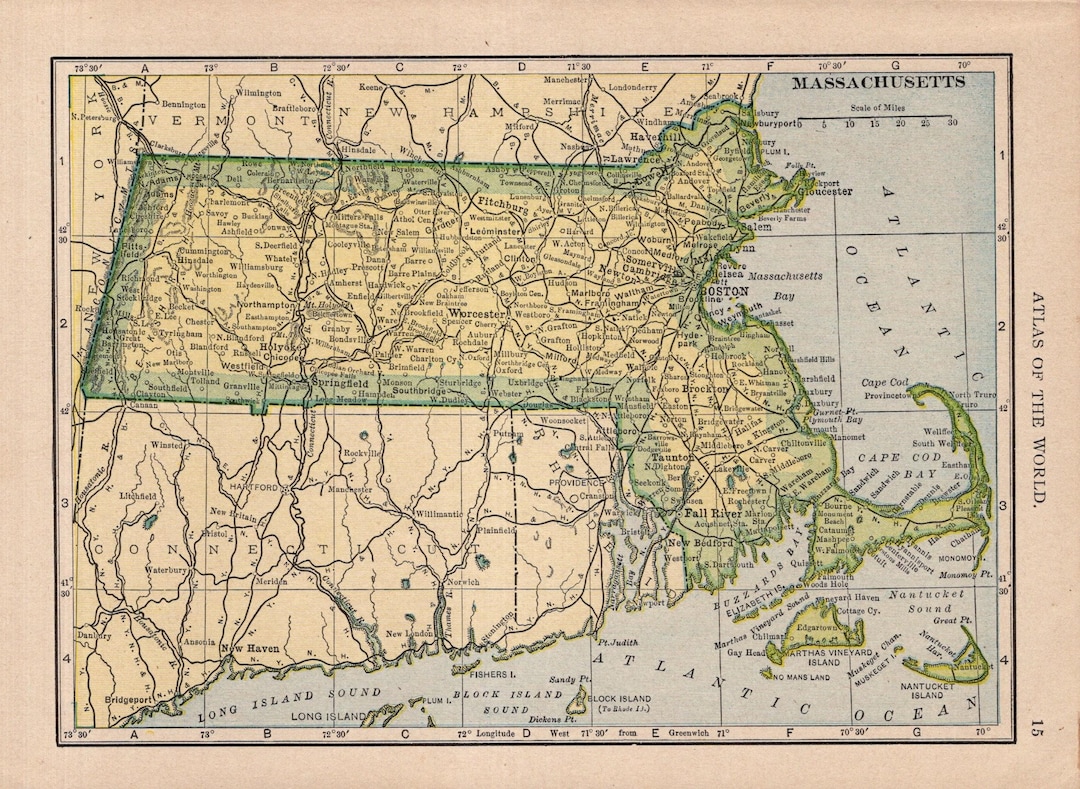 1908 Antique MASSACHUSETTS State Map Vintage Small Map of Massachusetts ...