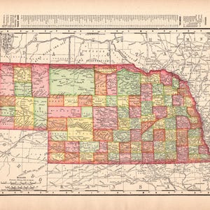 1907 Antique NEBRASKA State Map Vintage Map of Nebraska Gallery Wall Art Anniversary Gift for Graduation Wedding Birthday 3284