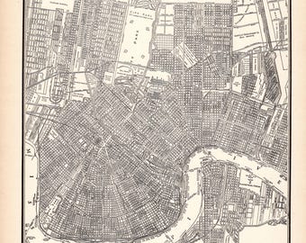 Vintage NEW ORLEANS City Map 1938 Street Map of New Orleans Louisiana Gallery Wall Modern Decor Gift for Birthday Wedding Anniversary 4203