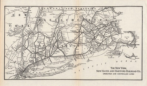 New Haven Railroad Map 1928 Antique New York New Haven And Hartford Railroad Map | Etsy Australia