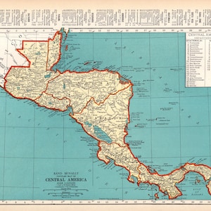 1938 antieke kaart Centraal-Amerika Costa Rica kaart Guatemala kaart Panama Honduras cadeau voor verjaardag afstuderen bruiloft verjaardag 3476