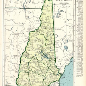 1943 Vintage NEW HAMPSHIRE State Map Antike Karte von New Hampshire Galerie Wandbibliothek Dekor Jahrestag Geschenk für Geburtstag Hochzeit 3028