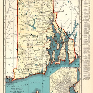1940 Vintage Rhode Island State Map Antike Karte von Rhode Island Galerie Wanddeko Housewarming Geschenk zum Jahrestag Geburtstag Hochzeit 3147