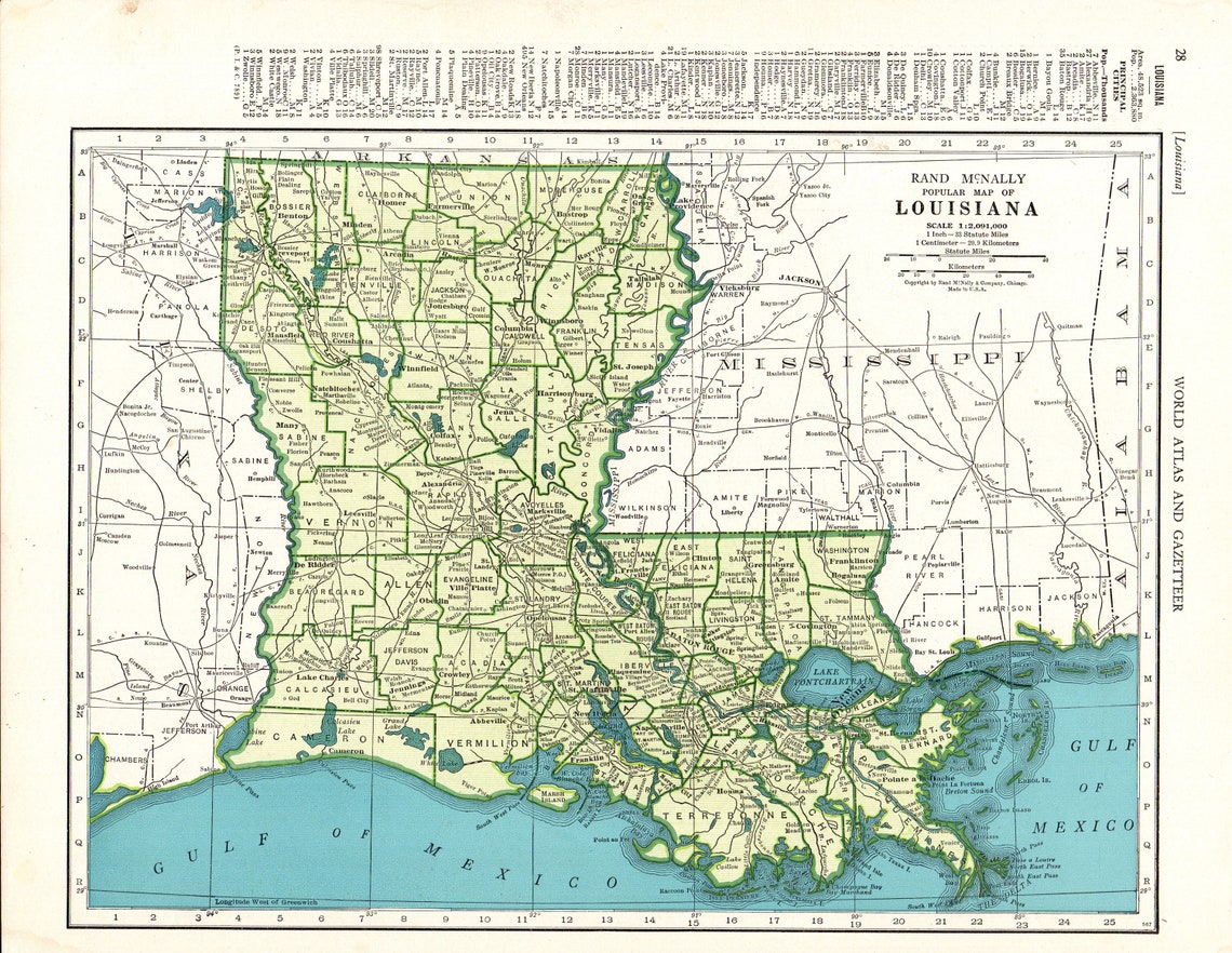 1947 Vintage LOUISIANA Map Antique State Map of Louisiana Etsy
