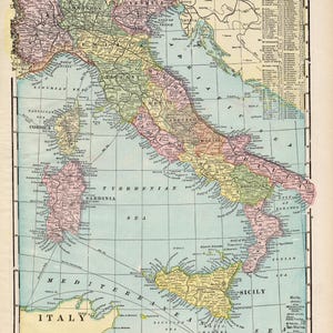 Antique Italy Map Gallery Wall Decor George Cram 1903 Atlas Map of Italy Honeymoon Gift for Anniversary Wedding Birthday Graduation 3093