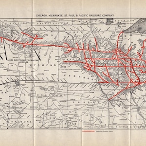 1932 Antike Chicago Milwaukee St Paul und Pacific Eisenbahn Karte Vintage Eisenbahn Karte Geburtstagsgeschenk für Papa Jahrestag 3060