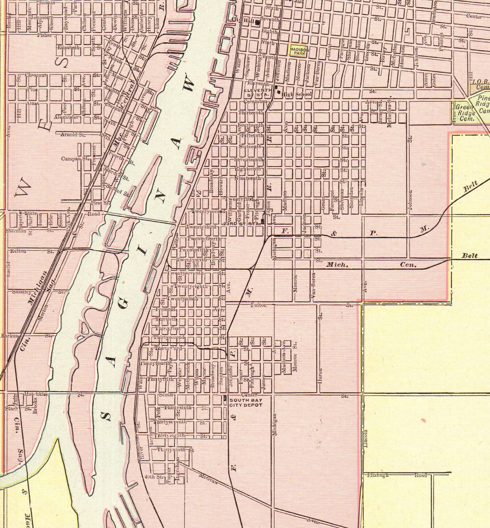 1901 Antique BAY CITY MICHIGAN Street Map Cram Atlas Etsy