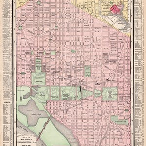 Carte des rues de WASHINGTON DC, 1895, plan de la ville de Washington Dc, art mural, cadeau pour anniversaire, voyage, remise des diplômes, mariage 3190