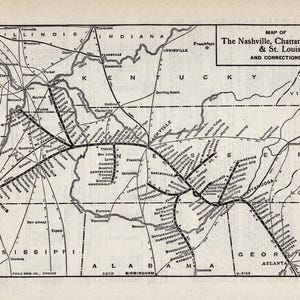 1946 antieke Nashville Chattanooga St. Louis spoorwegkaart spoorwegsysteem kaart muur kunst verjaardagscadeau voor papa 3057