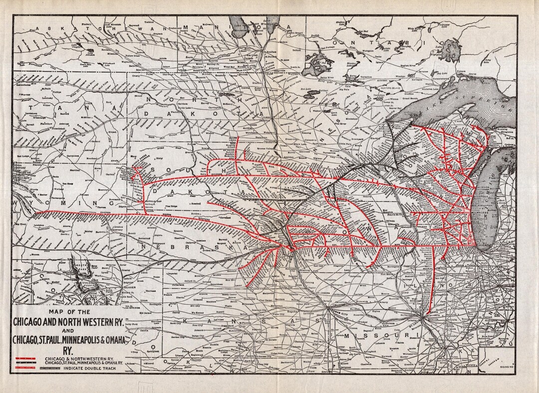 1923 Antique CHICAGO and NORTHWESTERN Railway Map Chicago St Paul ...