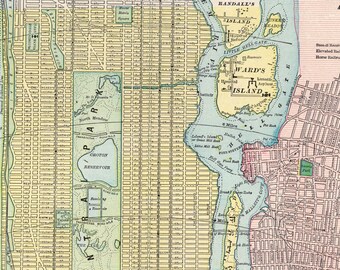 1899 Antique Manhattan City Street Map of New York City Brooklyn