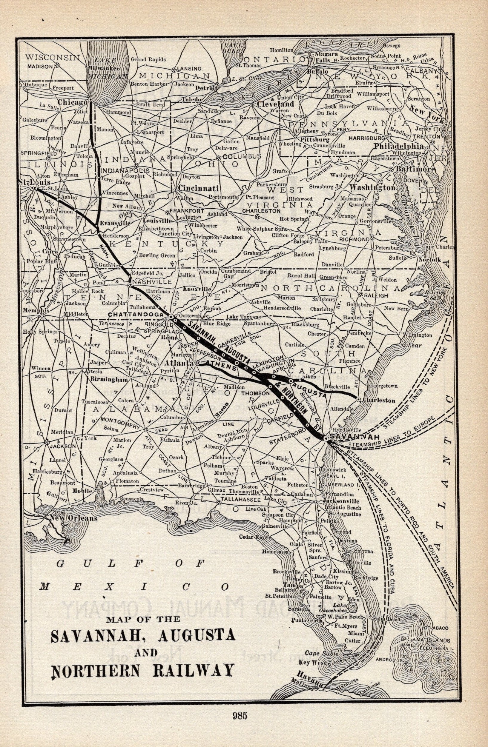 Pennsylvania Railroad Map 1909 1909 Antique Savannah Augusta Northern Railway Map Railroad | Etsy