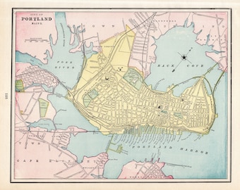 Galerie de plan des rues de Portland, Maine, 1894, décoration murale, George Cram, Atlas, carte de la ville de Portland, Maine, cadeau 2591