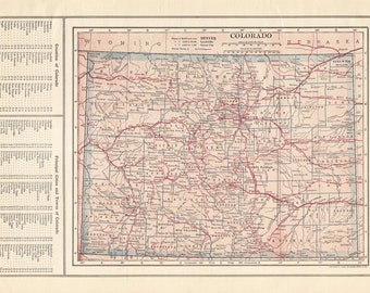 1906 Antique Colorado State Map Vintage Map of Colorado Gallery Wall Office Decor  Gift for Birthday Wedding Anniversary 2117