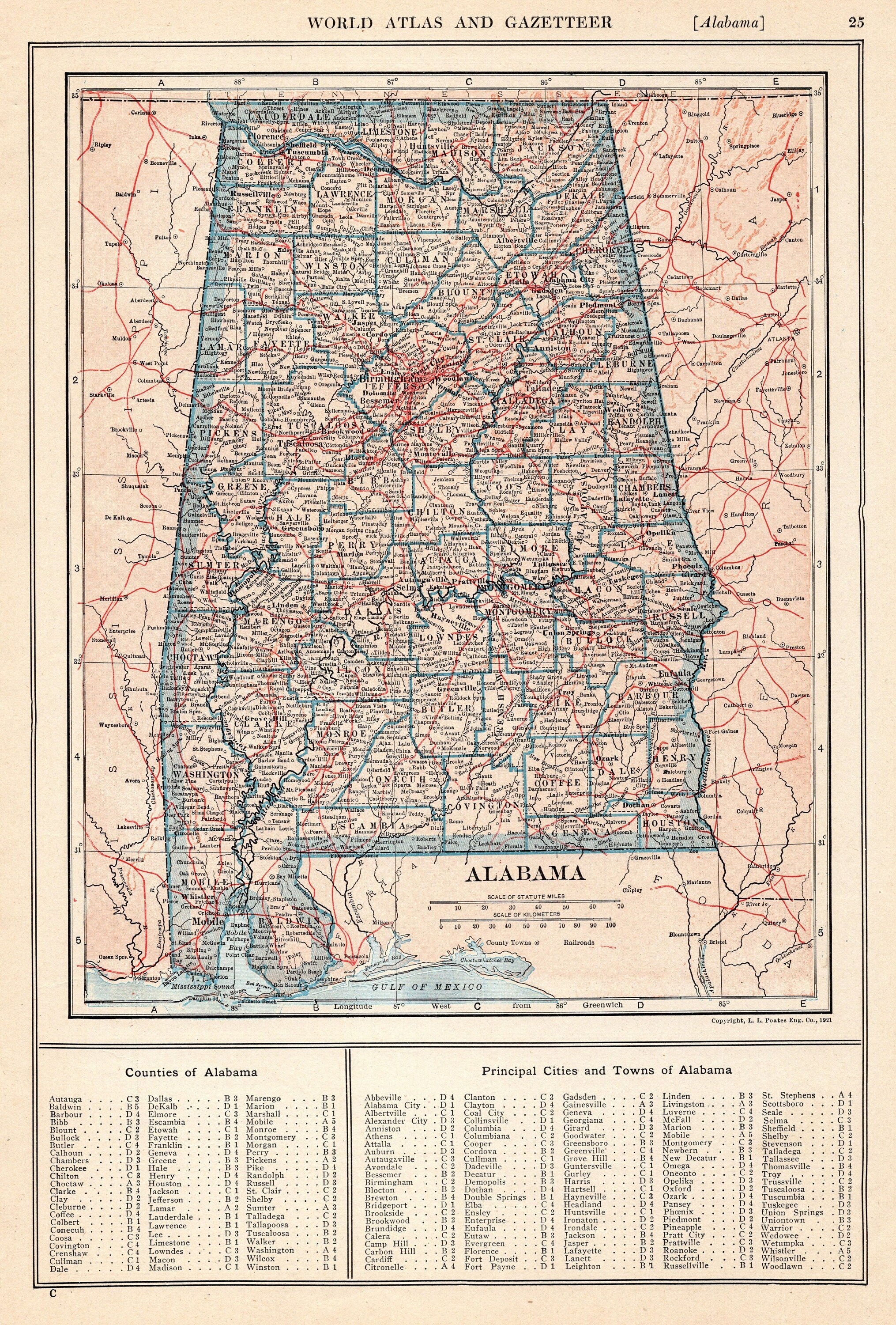 Antique Alabama Map - Etsy