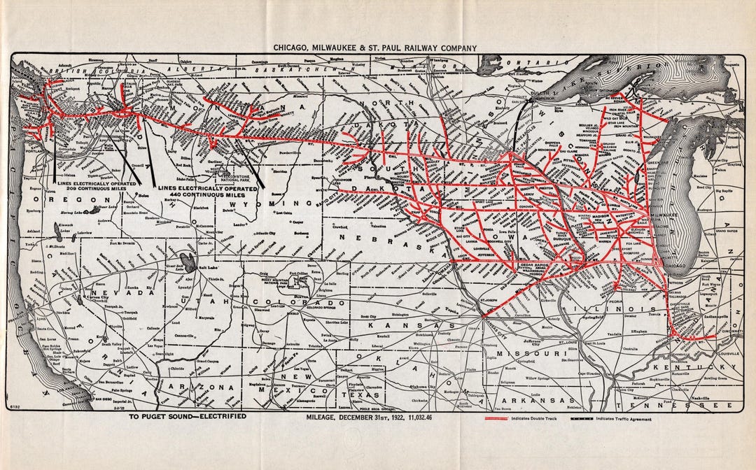 1923 Antique Chicago Milwaukee St Paul and Pacific Railroad Map Vintage ...