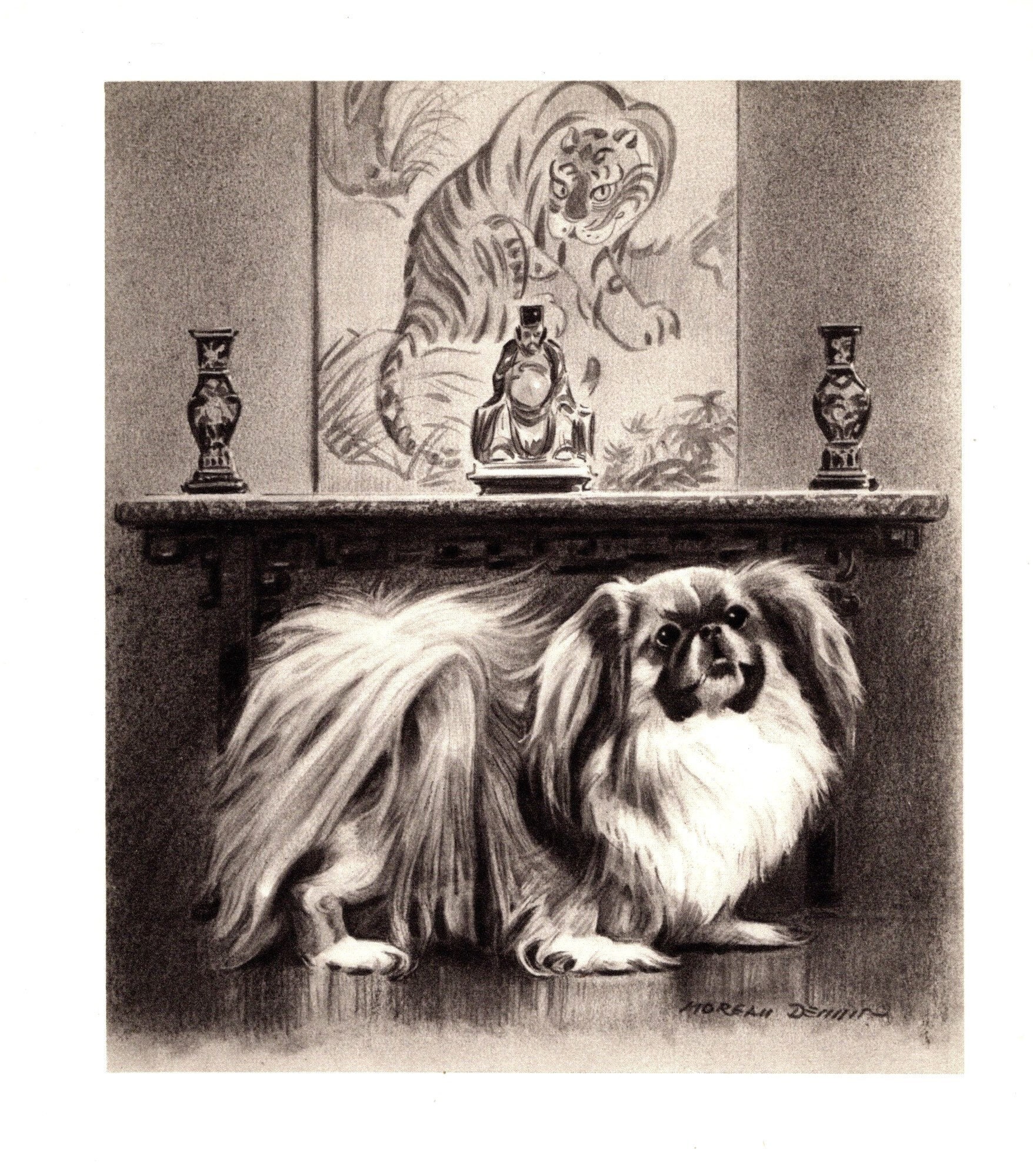 1940s Pekingese Print Wall Art Decor Vintage Morgan Dennis