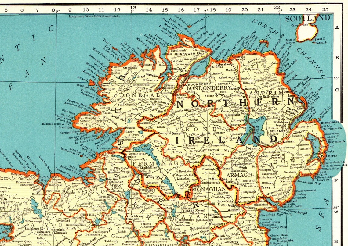 1938 Antique IRELAND Map Vintage Map of Ireland Gallery Wall Etsy