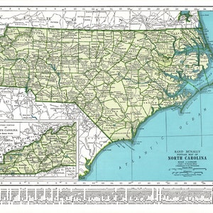 NORTH CAROLINA State Map Vintage 1949 Map of North Carolina Gallery Wall Art Gift for Traveler Birthday Wedding Anniversary 2249