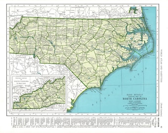 Mapa del estado de Carolina del Norte, mapa vintage de 1949, arte de pared para galería, regalo para viajeros, cumpleaños, bodas, aniversarios, etc.