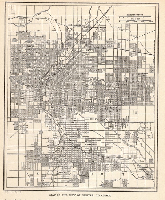 Denver Street Grid Map 1928 Antique Denver Colorado Street Map Vintage City Map Of | Etsy Australia