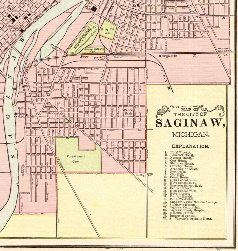 1901 Antique SAGINAW Michigan Street Map City Map of Saginaw Etsy