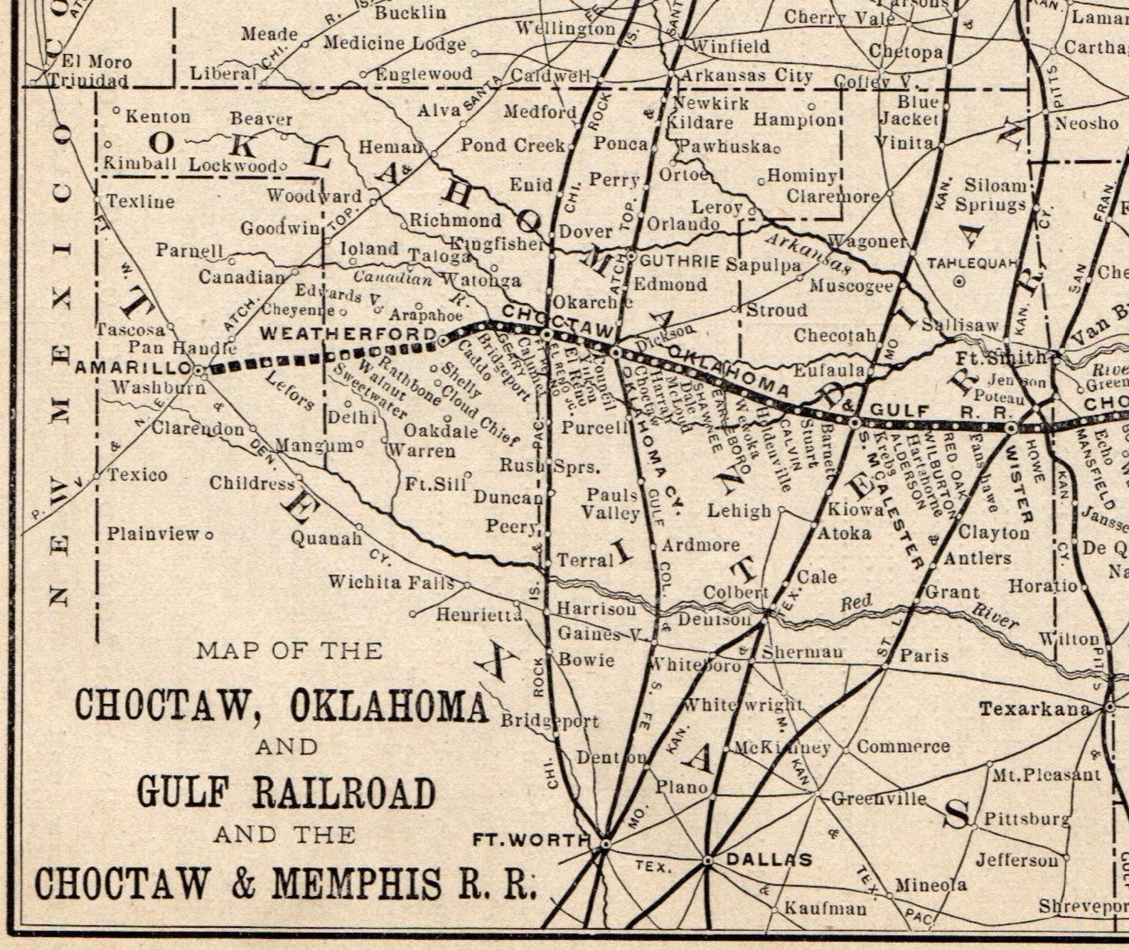 1900 Antique Choctaw Oklahoma and Gulf Railroad Map Choctaw Etsy
