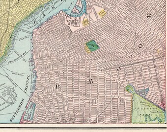 1899 Antique Manhattan City Street Map of New York City Brooklyn