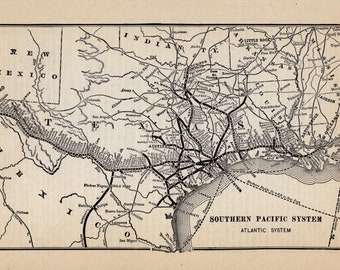 1901 Antique Southern Pacific Railroad System Map Atlantic Side Railway Map Birthday Gift for Dad Anniversary 2369