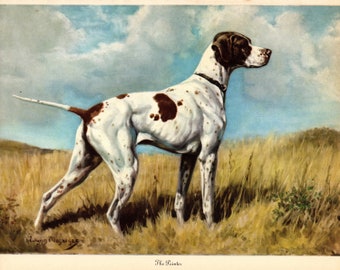 1942 Antique Pointer Print Wall Art Decor Hunting Dog Art Edwin Megargee Pointer Print Gallery Wall Art Home Library Decor 7032k