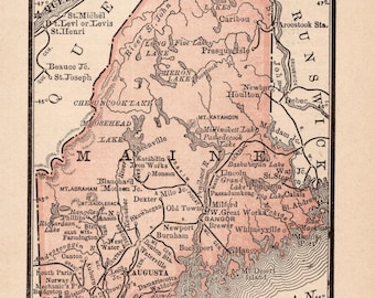 Mappa minuscola dello stato del MAINE del 1888, antica mappa in miniatura, Maine Gallery, decorazione da parete, regalo di anniversario per compleanno, matrimonio 3261