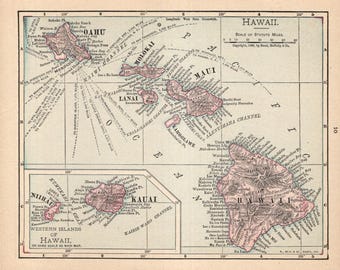 1893, carte d'Hawaï, art mural sur papier - Canada