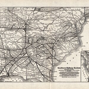 1926 Antique Southern Railway System Map Vintage Railroad Map Birthday ...