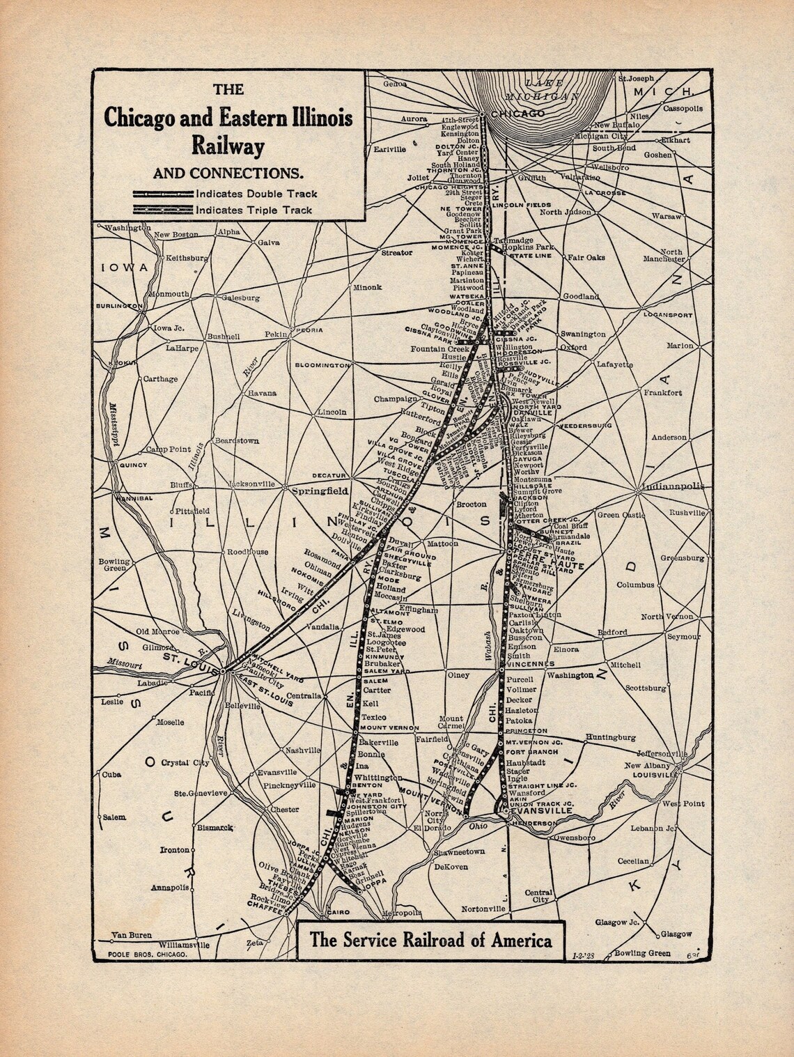 1928 Antique CHICAGO and EASTERN ILLINOIS Railway Map Chaffee Etsy