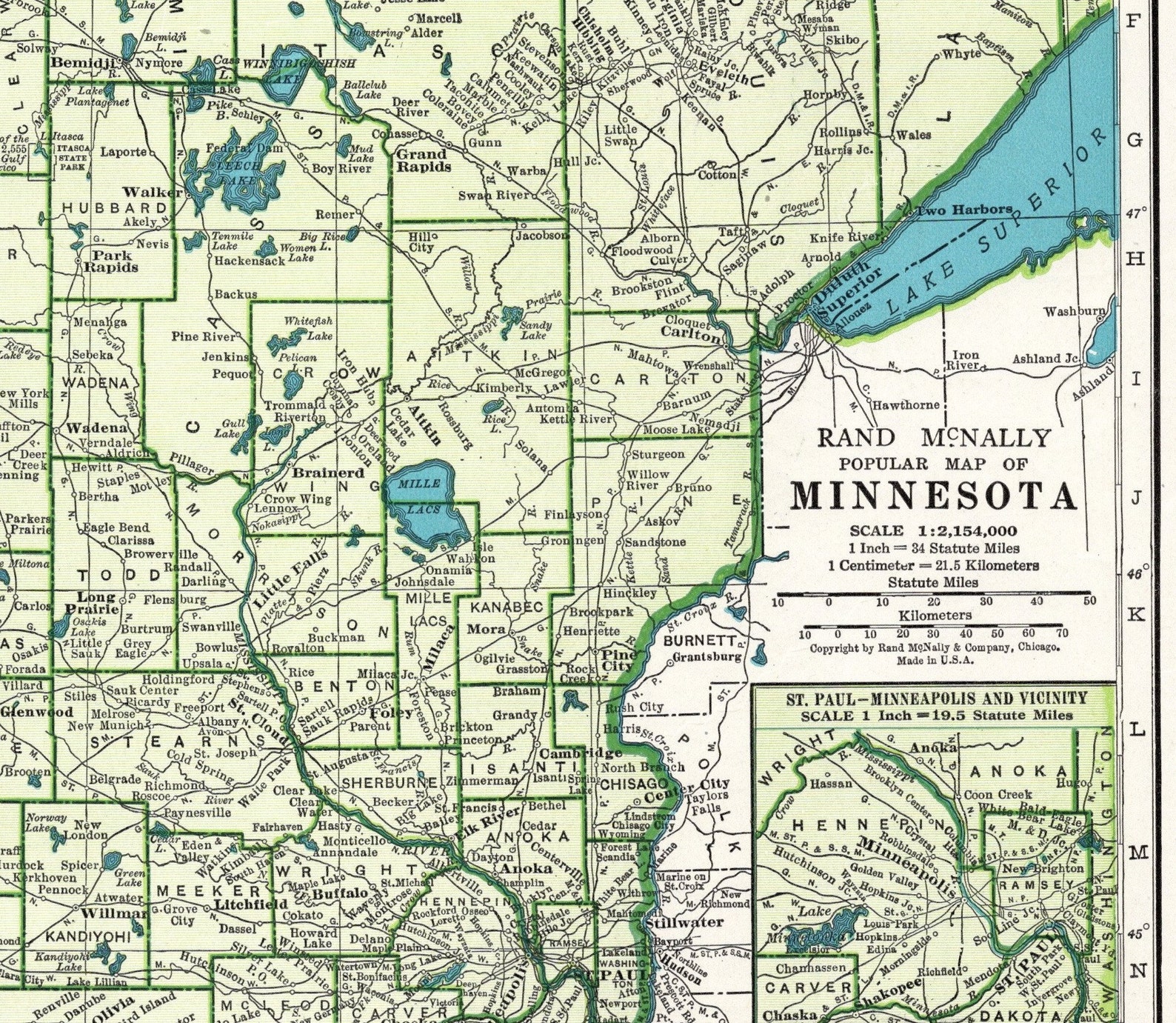 1947 MINNESOTA MAP Antique State Map of Minnesota Gallery Wall Etsy
