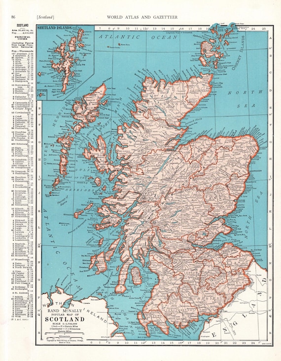 1944 Vintage SCOTLAND Map of Scotland Wall Decor Office Decor Scotland Gift for Traveler Birthday Graduation Wedding 2933