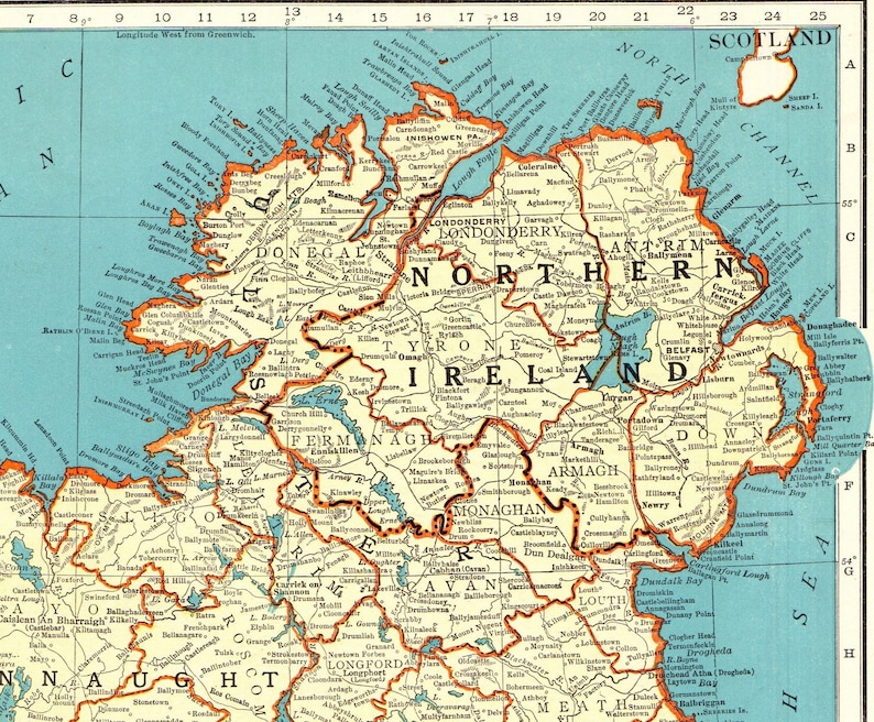 1943 Antique IRELAND Map Vintage Map of Ireland Gallery Wall Library Decor Anniversary Gift for Birthday Wedding 12798