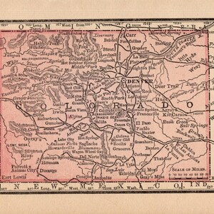 Petite carte de l'état du COLORADO 1888, carte MINIATURE du Colorado, carte antique du Colorado, cadeau d'anniversaire de mariage pour professeur d'anniversaire 2726