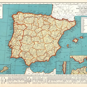 1939 Vintage SPAIN Map Antique Map of Spain and Portugal Gallery Wall Art Home Decor Gift For Traveler Wedding Anniversary Birthday 3418