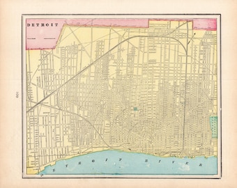 1899 Antique DETROIT City Map George Cram Street Map of Detroit Michigan Wall Decor Gift for Anniversary Teacher Birthday Wedding 3240