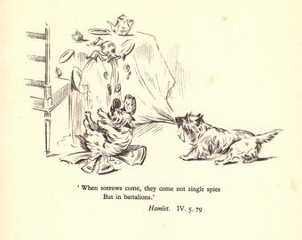 Vintage Cairn Terrier Print Gallery Wall Art Decor 1930s Shakespeare Hamlet Quote When Sorrows Come 13720f