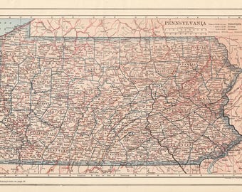 1917 Antique PENNSYLVANIA Map of Pennsylvania State Map Gallery Wall Decor Housewarming Gift For Birthday Anniversary Wedding 4185