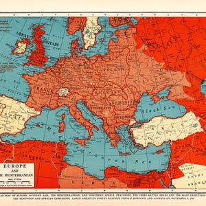 1943年アンティーク戦時ヨーロッパ地図 ヴィンテージヨーロッパ地図
